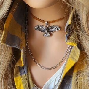 Johnny Was Genuine Leather Choker Silver Eagle Pendant Tribal Bohemian